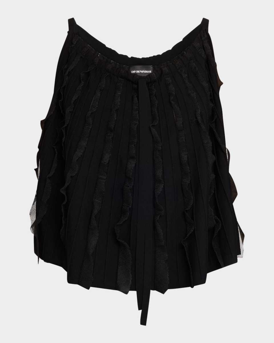 Ribbed Ruffle-Trim Halter Tank